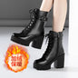 Plus Size 32-43 Platform Shoes Women Ankle Boots Leather  Fall Winter High Heels Boots Ladies Plush Motorcycle