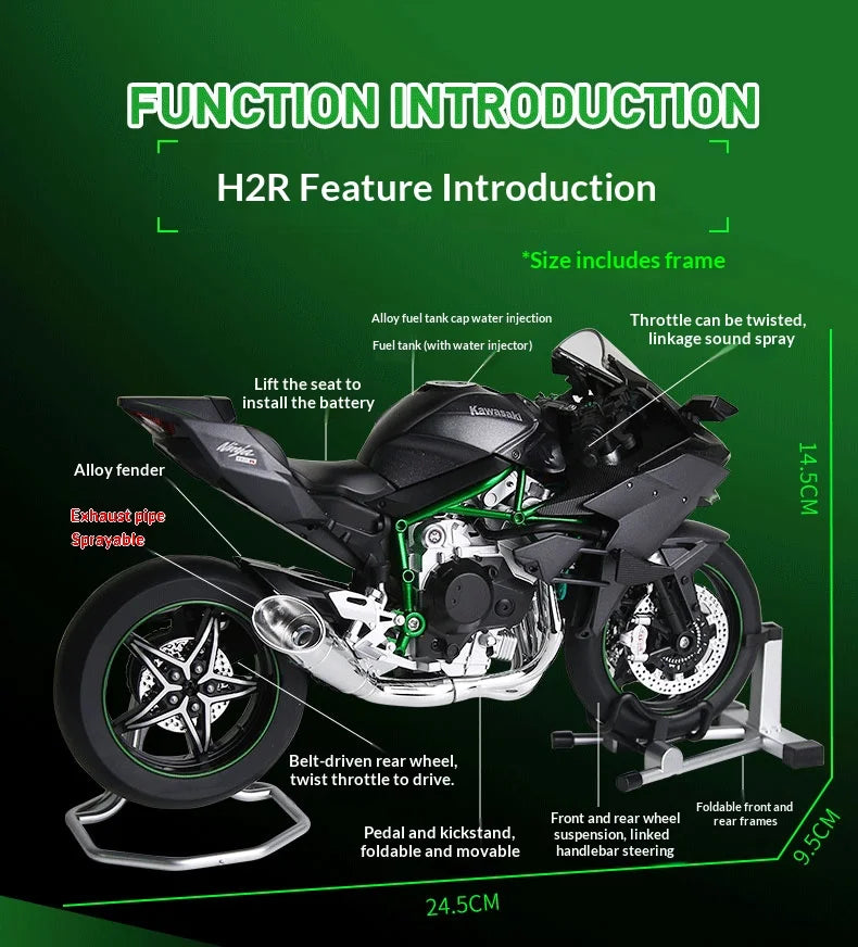 Kawasaki H2R motorcycle scale 1:9  model alloy simulation motorcycle model hand-made ornaments gift
