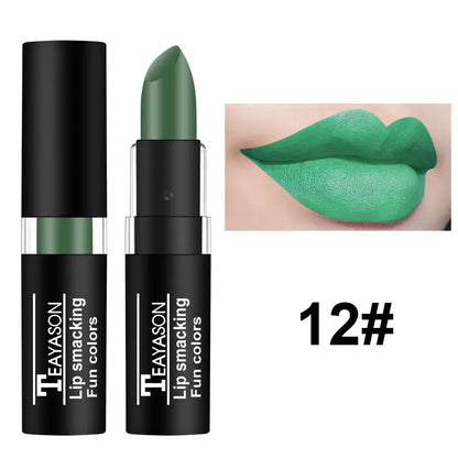 12Colors Matte Lipstick Black Green Sexy Red Velvet Lip Gloss Long Lasting Non-stick Women Lip Tint Make Up Facial Body Cosmetic