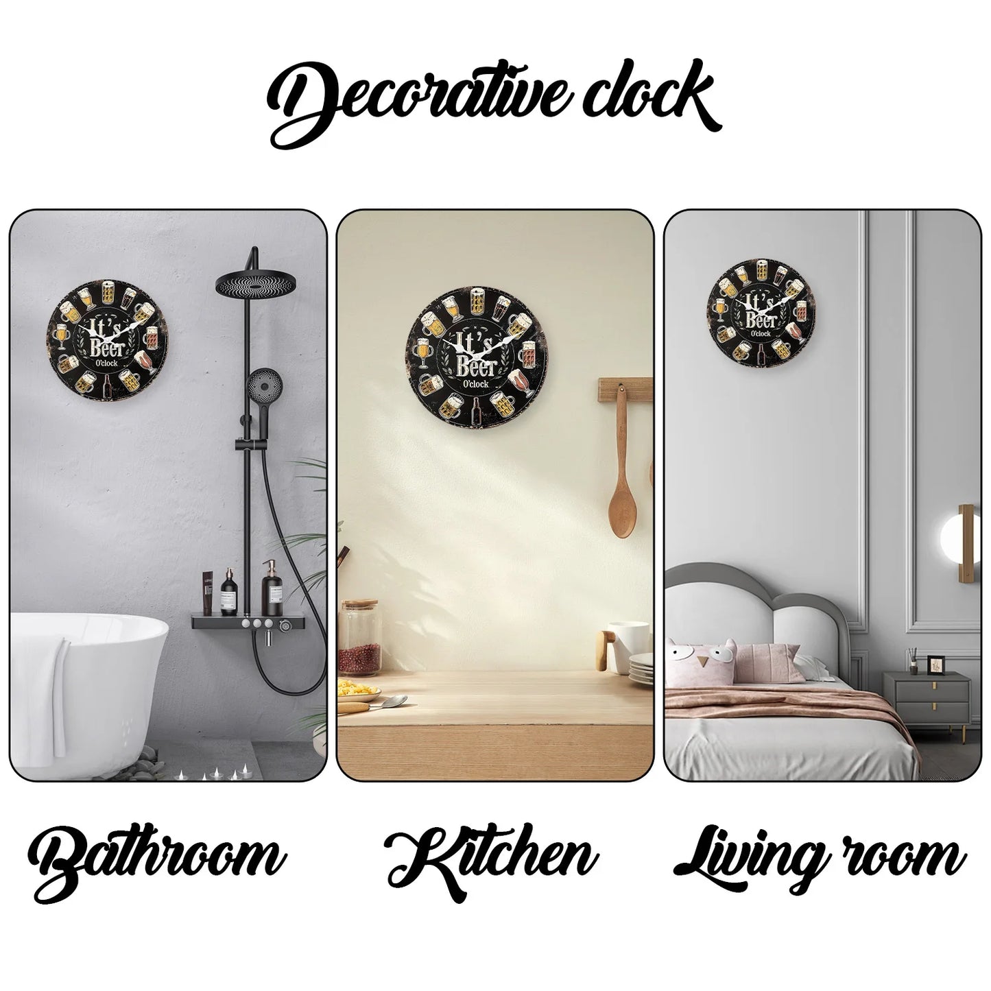 American Retro Beer Mug Pattern Wooden Wall Clock for Living Room, Bedroom, Kitchen, Home Decoration, Silent Quartz Clock, Holiday Gift, 10 Inches, 12 Inches (No Battery)