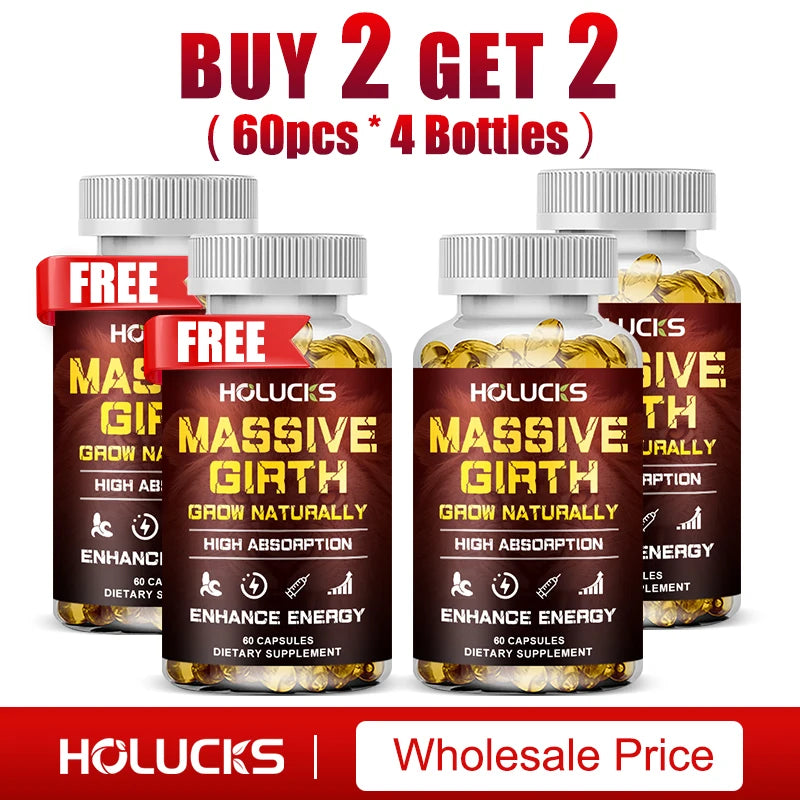 Massive Girth Supplement Capsules for Men, Testosterone Boost, Enhanced Size, Strength, Energy, Endurance, Immune Suppport