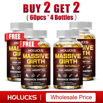 Massive Girth Supplement Capsules for Men, Testosterone Boost, Enhanced Size, Strength, Energy, Endurance, Immune Suppport