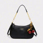 Cherry Pendant Crossbody Bag for Women PU Leather Crescent Bag Adjustable Strap Underarm Bag Closure Handbag for Work Travel