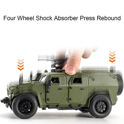 Dongfeng M-Terrain 1:18 Alloy Car Toys Miniature Model Diecast Military Vehicle Sound Light Pull Back Doors Opened Kid Xmas Gift