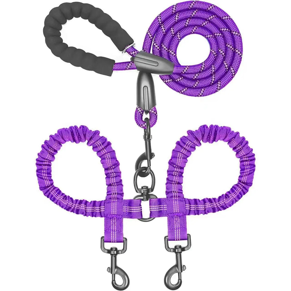 Double Dog Leash, Dual Dog Leash, 360 Swivel Tangle Free Bungee Walking Training Leash for Large Medium Dogs, Shock Absorbing Bu