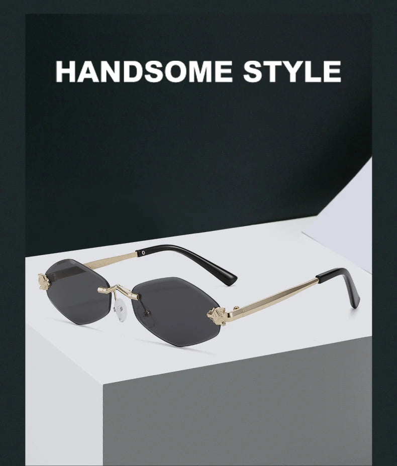 Protective Glasses Fashion Irregular Sunglasses Women Retro Brand Design Metal High Quality Vintage Rhombus Rimless Glasses