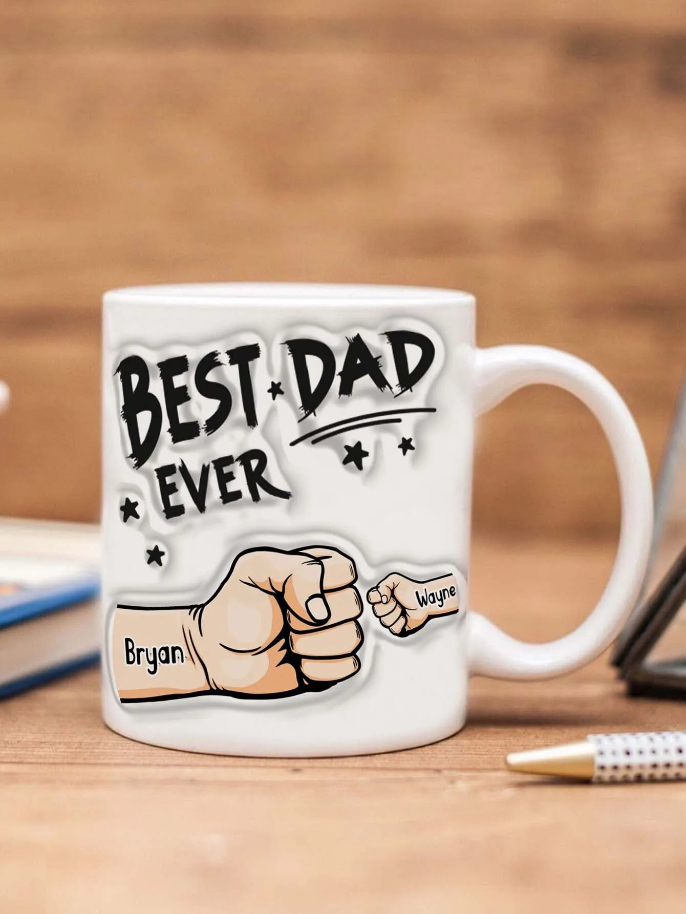 Personalized Dad Mug for Father's Day Custom Name Coffee Cup with 3D Text Effect Custom Name Coffee Cup Gift for Daddy Grandpa