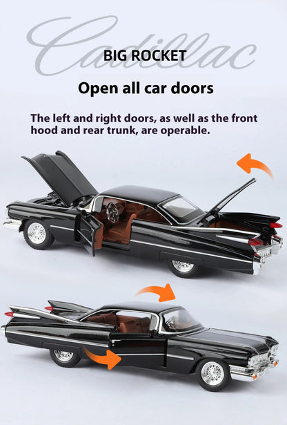 Cadillac Eldorado 1959 Metal Diecast Retro Car Model 1/24 Scale Sound and Light Back Pull Boy Gift Ornament Halloween Toys