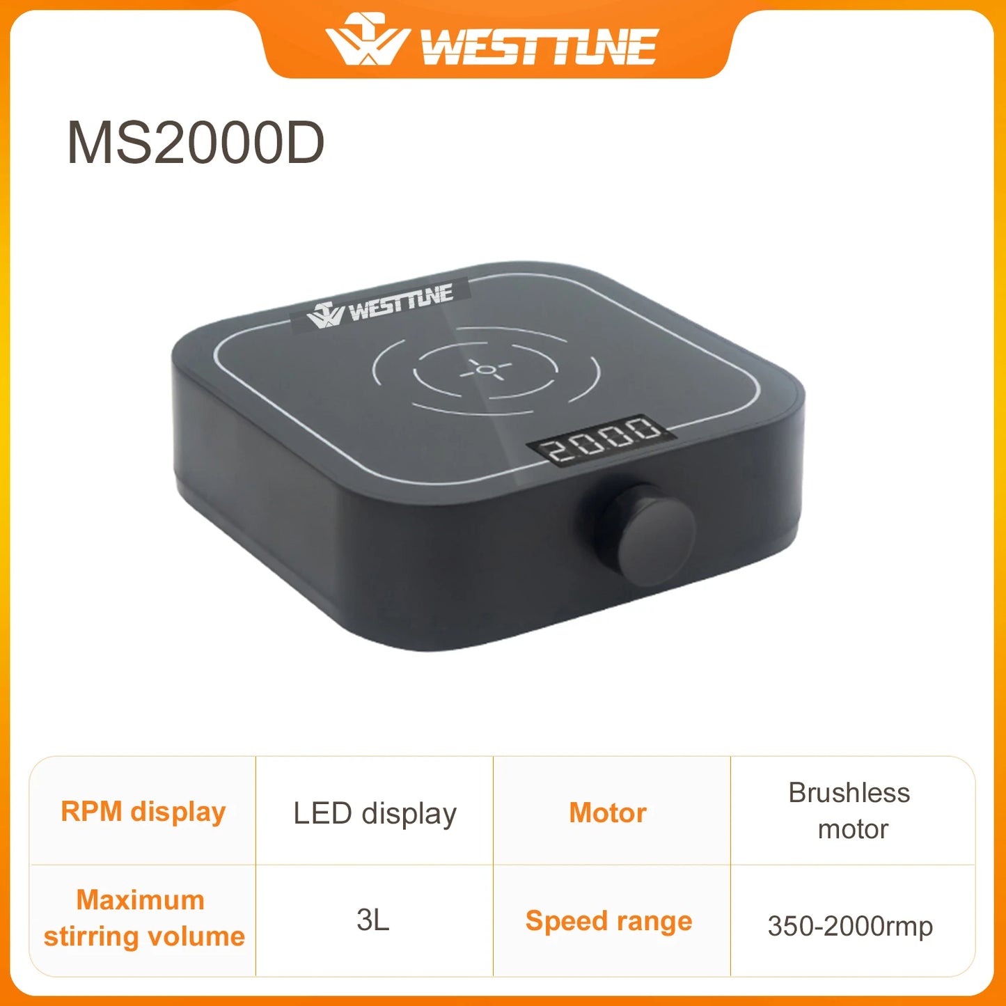 WESTTUNE Laboratory Magnetic Stirrer with Stir Bar 2000rpm/3000rpm Magnetic Mixer Max Stirring 3L Capacity Stir Plate Lab Supply