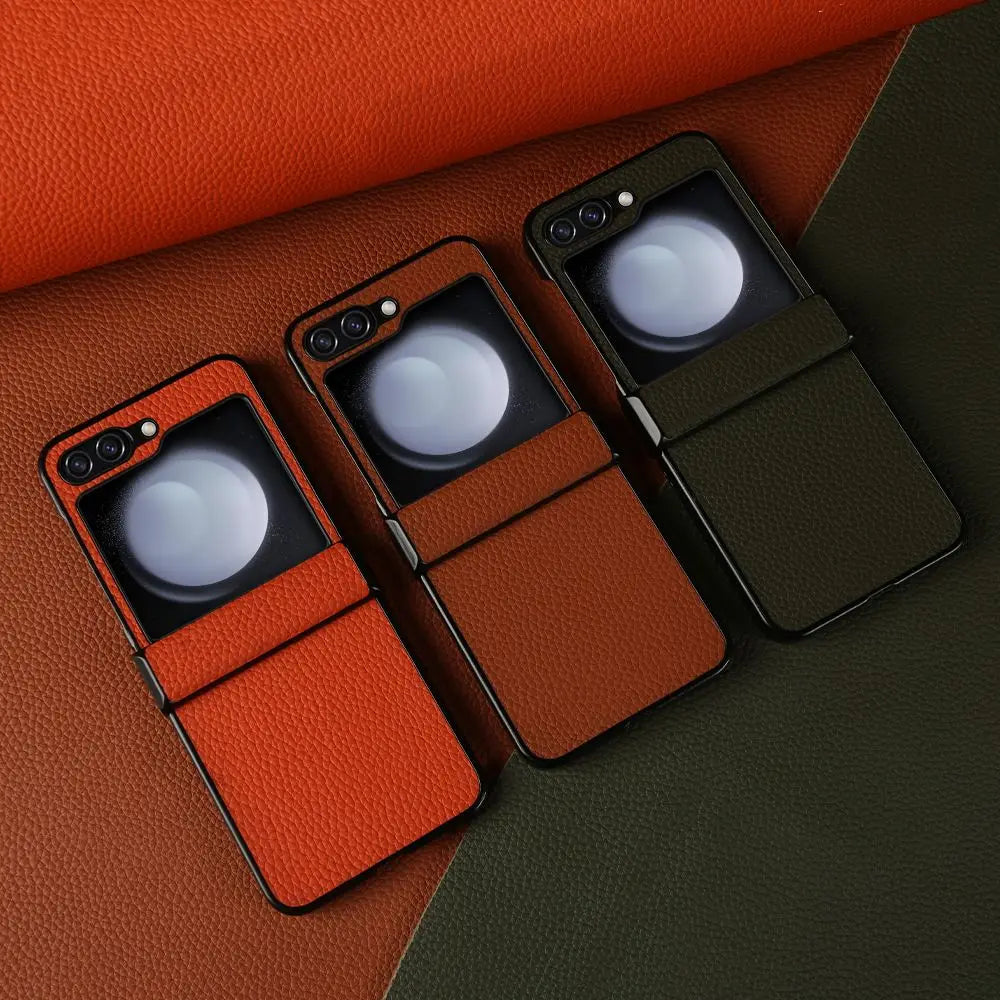 Luxury Hand Crafted Genuine Leather Case For Samsung Galaxy Z flip5 Phone Cover Galaxy Z Flip 3 flip4  Back Shell Coque Capa