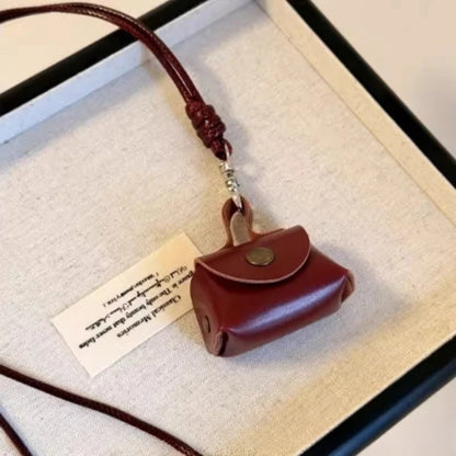 New 2026 Women's Cute Small Leather Bag Pendent Long Necklace Korean Style Fashion Accessories Vintage Versatile Long Lanyard Chain