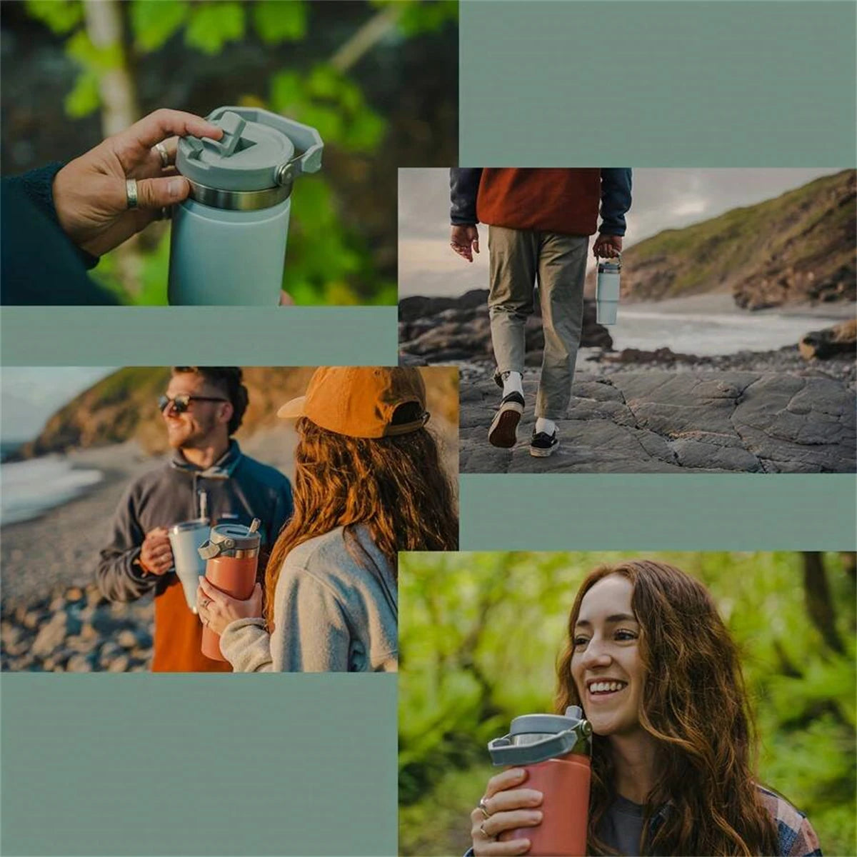 Vacuum Tumbler with Lid Stainless Steel Portable Water Bottle with Dazzling Handle Insulated Tumbler Tote Handle 20/30oZ