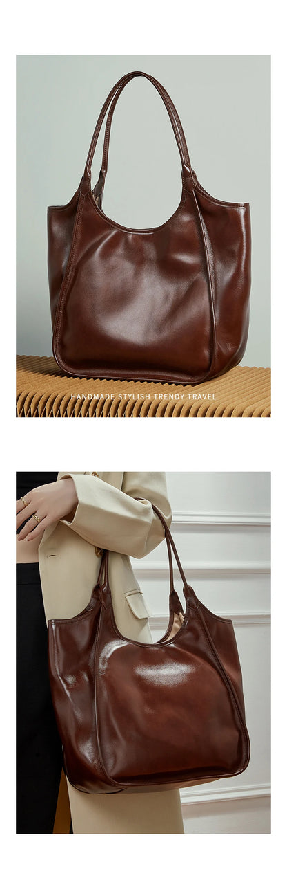 Hifashion Cowhide Genuine Leather Large Tote Shoulder Bags For Women 2026 Luxury Designer Bucket Shopper Office Ladies Handbags