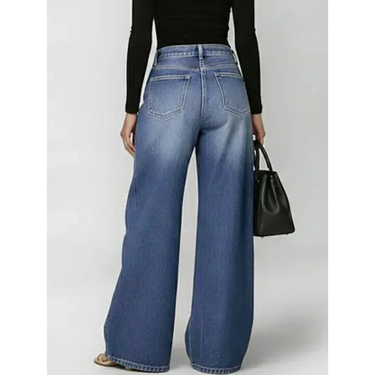 Missuoo Women's 2026 New Washed Blue High-Waist Metal Grommet Wide Leg Jeans, Casual Loose Fit Streetwear Pants for Daily Wear