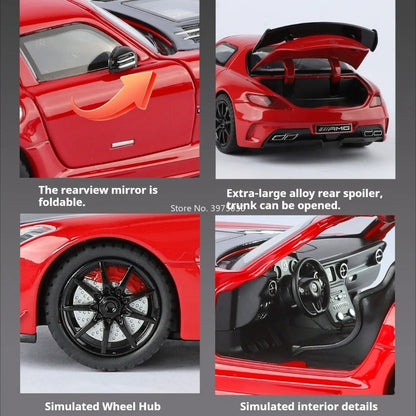 Benz SLS 1:24 Model Car Alloy Diecasting Wheel Steering Miniature Vehicles with Light Music Model Car Gifts