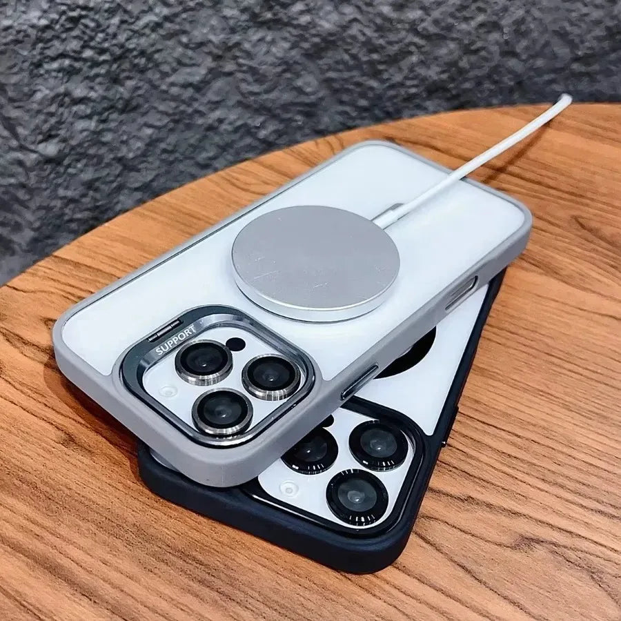Luxury Magnetic Ring Stand Case For Magsafe For iPhone 17 16 15 14 Plus 13 12 Pro Max Wireless Charge Case With Lens Protector