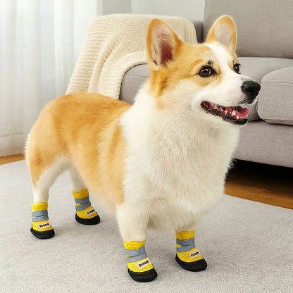 4Pcs/Set Lightweight Breathable Dog Mesh Shoes Reflective Adjustable Anti-Slip Dog Boots Wear-resistant Dog Footwear Outdoor