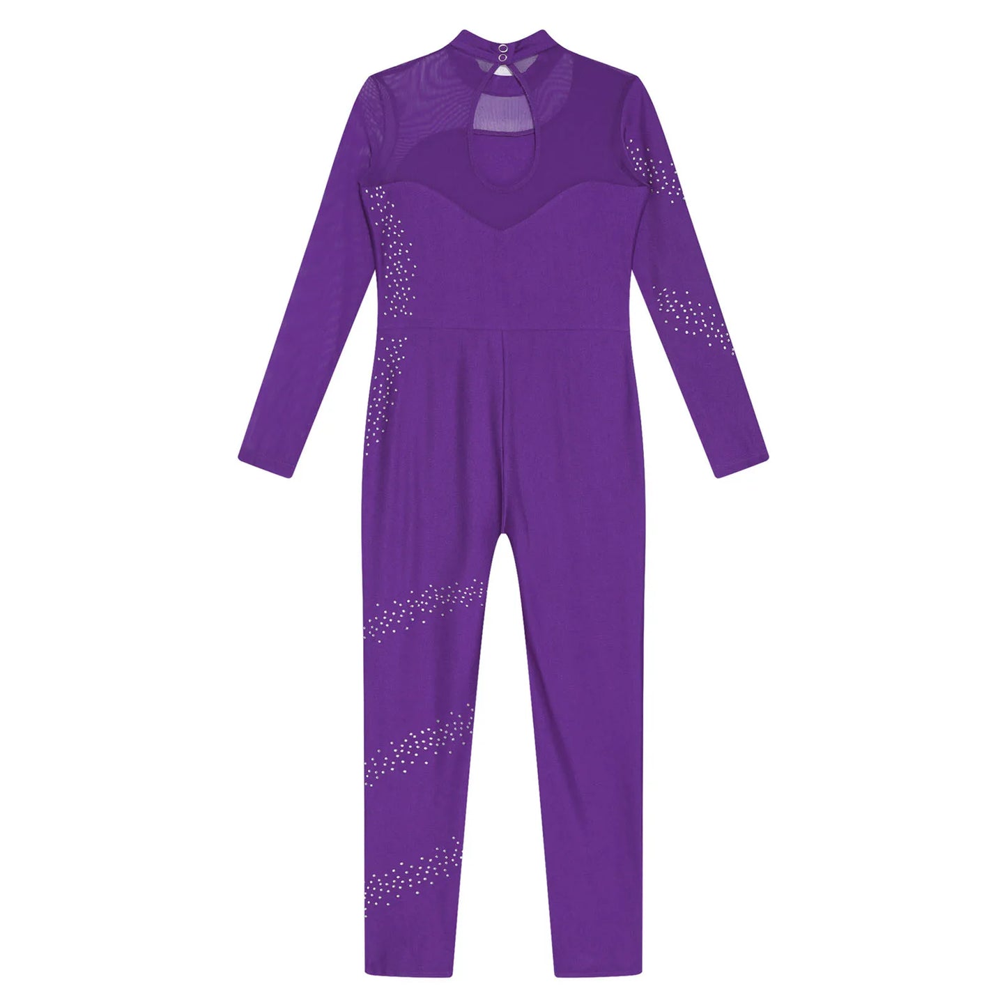 Kids Girls Ballet Dance Gymnastics Leotard Figure Skating Acrobatics Yoga Bodysuit Long Sleeve Shiny Rhinestone Mesh Jumpsuit