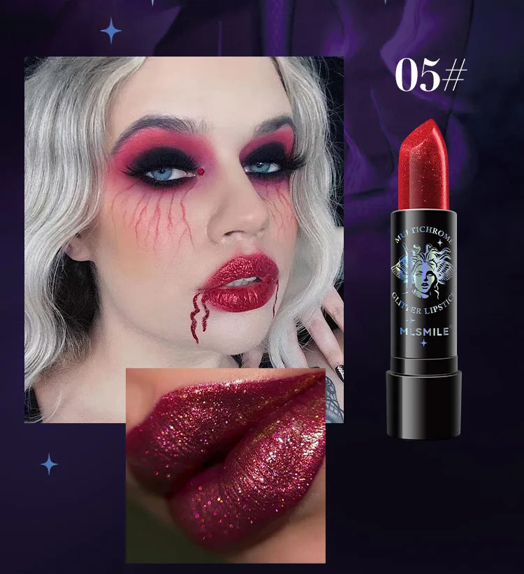 Glitter Lipstick Waterproof Long Lasting Diamond Pearlescent Metallic Lipstick Black Lipgloss Women Lips Makeup Cosmetic  - 6Colors