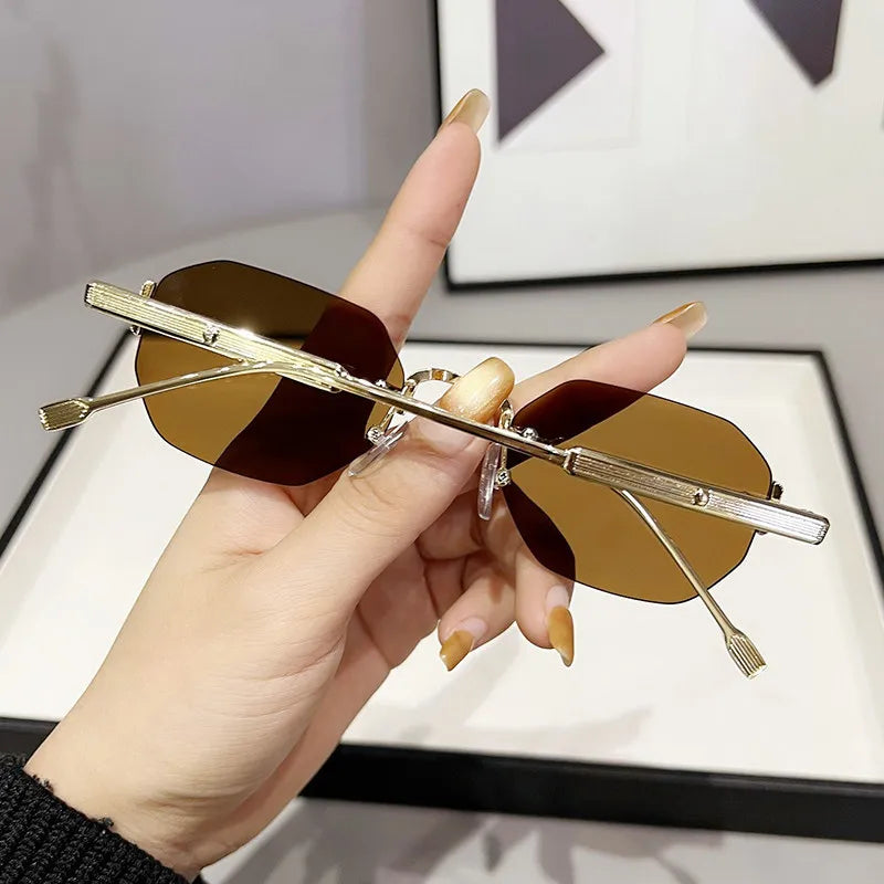 New Rimless Luxury Sunglasses Women 
 Diamond Cut Sun Shades For Man And Women Designer Brand Glasses UV400 Frameless Eyewear