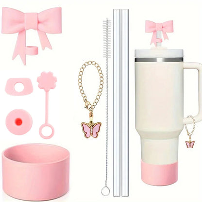 Cup Accessories 9pcs for Stanley Spill Proof Stopper 10mm Straw Cover Cap Silicone Boot Charm Chain for 40oz Tumbler Cup