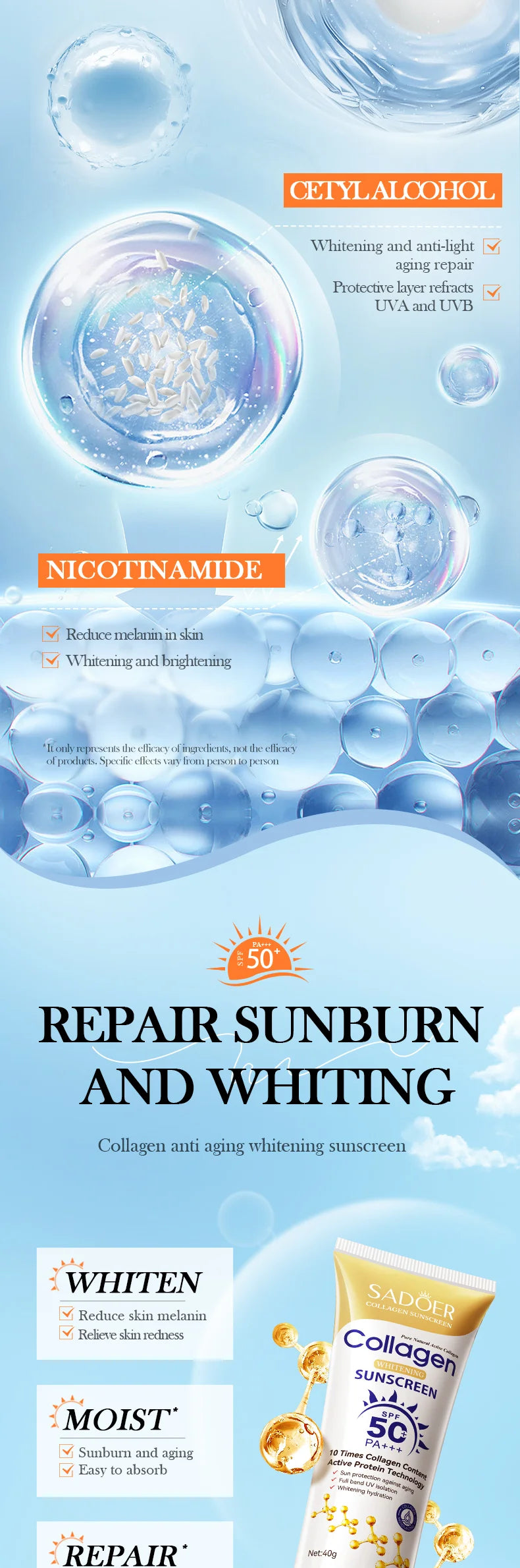 Korean sunscreen SPF50+rice and probiotics | Suitable for all skin types | Nourishing skin protection and UV protection