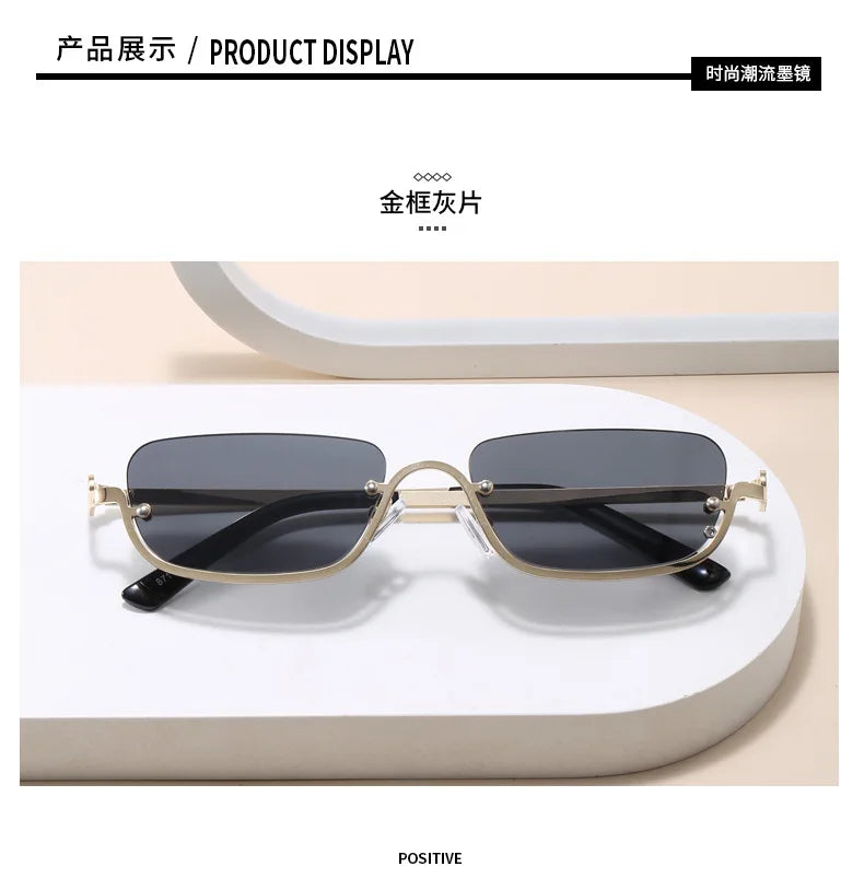 Luxury Brand Designer Half-Rim Rectangular Sunglasses Women Vintage Small Frame Sun Glasses Ladies Geometric Square Eyewear
