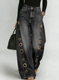 Missuoo Women's 2026 New Washed Blue High-Waist Metal Grommet Wide Leg Jeans, Casual Loose Fit Streetwear Pants for Daily Wear