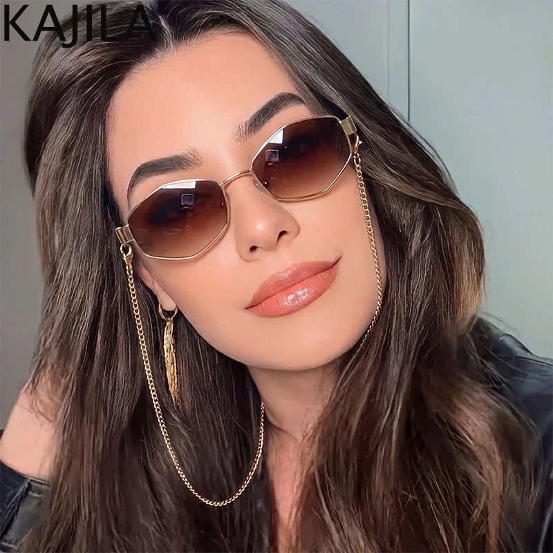 Sexy Small Frame Hexagon Sunglasses Women With Chain 2026 Luxury Brand Designer Punk Sun Glasses For Ladies Shades Gafas De Sol