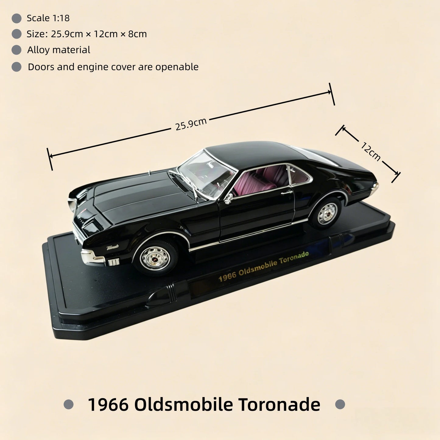 1:18 scale 1966 Oldsmobile Toronade  simulation alloy classic car model