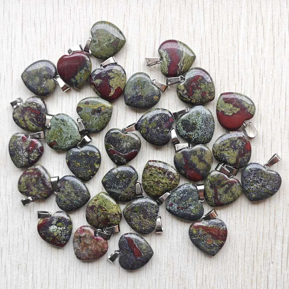 Wholesale 50pcs/lot Assorted heart natural stone charms fashion pendants 20mm for jewelry making Good Quality