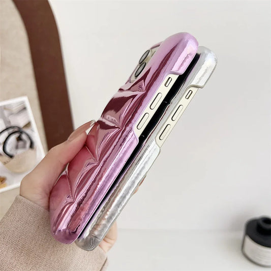 Luxury Down Jacket Aurora Phone Case For iPhone 16 15 14 13 12 Pro Max Plus 11 16 Glossy Laser Skin Feel Soft Shockproof Cover