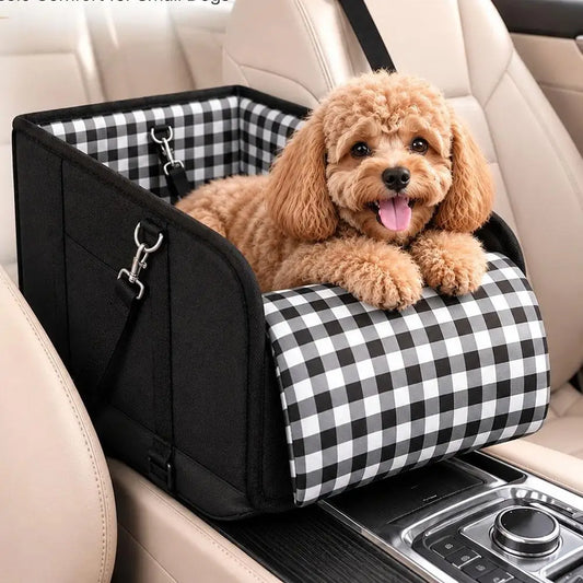 Plaid Pet Car Seat Portable Dog Booster Seat Simple Design with Armrest Soft Cushion for Small Dogs Travel Safety Tools