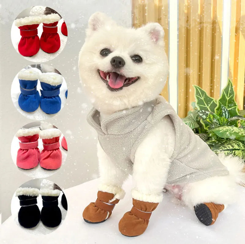 Winter Waterproof 4Pcs Warm Non-slip Snow Boots for Small Breeds Dogs Puppy Outdoor Walking Dog Socks Bootie Pet Paw Care