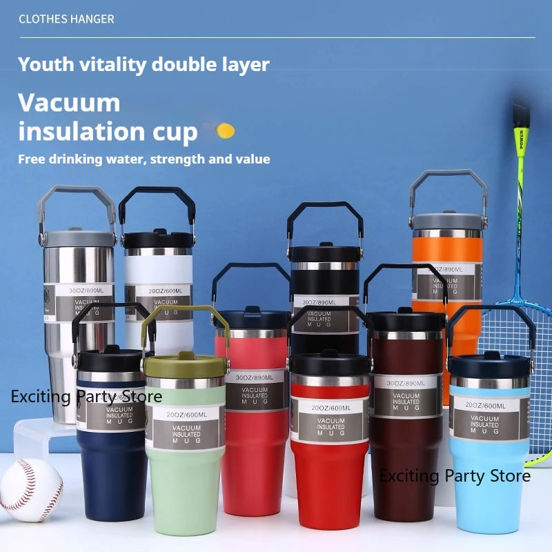 Thermal Water Bottle With Straw Outdoor Sport Coffee Cup Car Insulated Cup Tumbler Vacuum Flask Travel Thermal Mug 20oz/30oz
