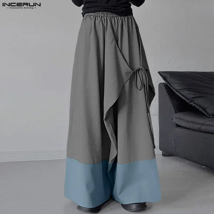 INCERUN Men Irregular Pants Patchwork Joggers Elastic Waist Wide Leg Trousers Men Streetwear Baggy 2026 Casual Male Long Pants