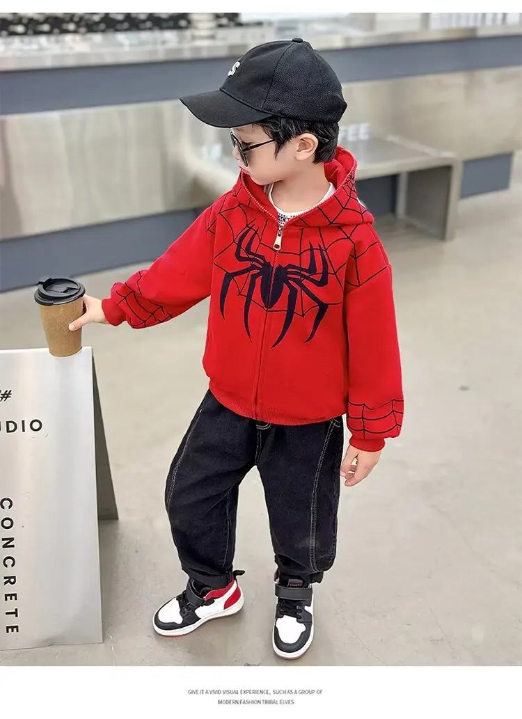 Spiderman Jacket Spring Children unisex Hooded Sweatshirt Cartoon Zipper Coats  Kids Clothing Outdoors Keep Casual Outerwear