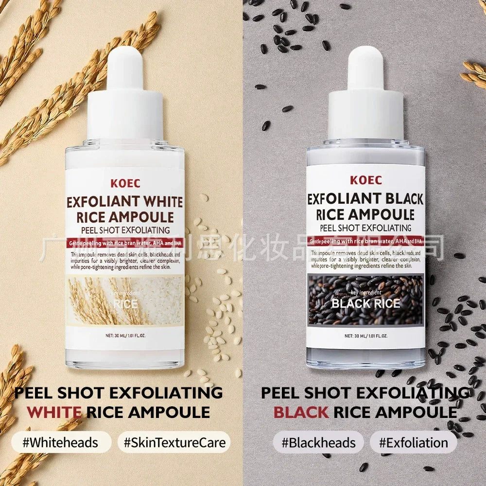 KOEC Exfoliant Black & White Rice Ampoule Facial Serum Peel Shot Exfoliating Cleans Blackhead Pore Brightening Remove Dead Skin