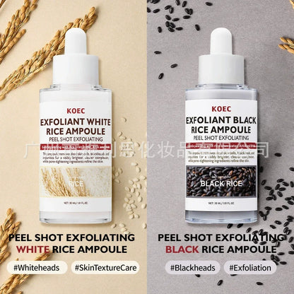 KOEC Exfoliant Black & White Rice Ampoule Facial Serum Peel Shot Exfoliating Cleans Blackhead Pore Brightening Remove Dead Skin