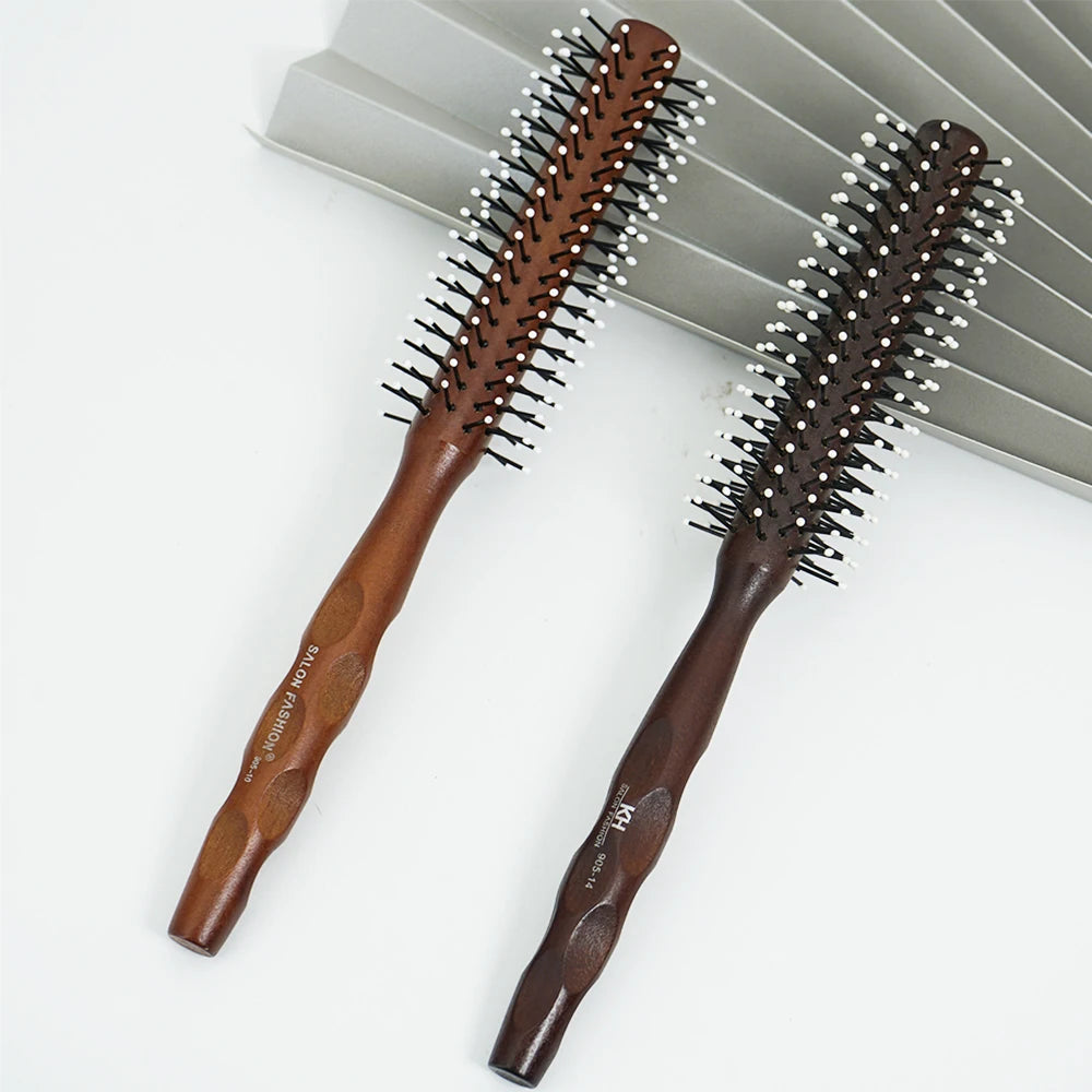 Hair Round Comb Natural Wood Handle Round Barrel Hair Comb For Thin Or Short Hair Men Women Use Anti Static Brush Styling Tools