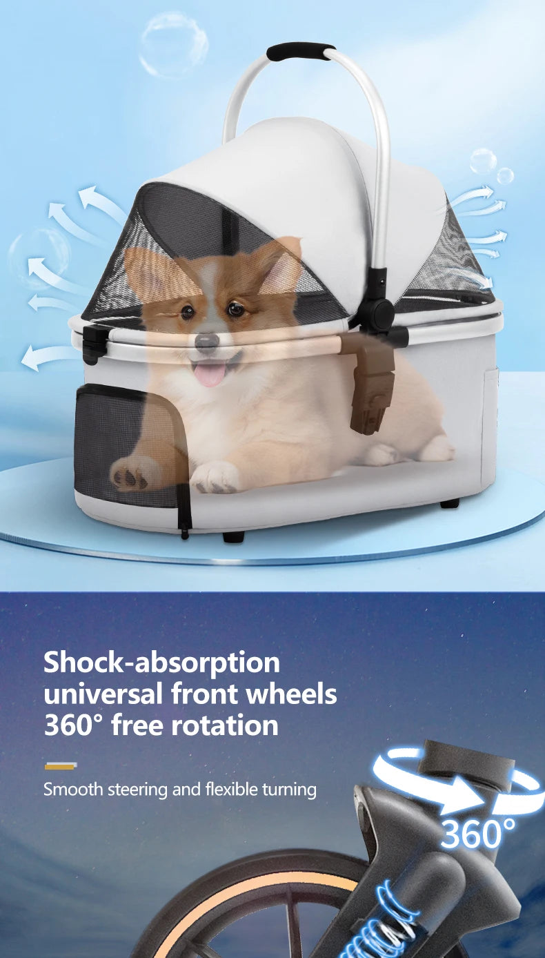 STLFFactory Price Foldable Pet Stroller with Shock Absorbers and Mesh Windows for Cats and Dogs