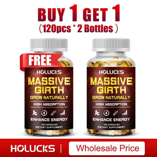 Massive Girth Supplement Capsules for Men, Testosterone Boost, Enhanced Size, Strength, Energy, Endurance, Immune Suppport
