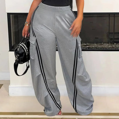 Customized Fashion Women Denim Patchwork Pocket Side Wide Leg Loose Jogger Pants Active Jean Splicing Sweatpants Trousers