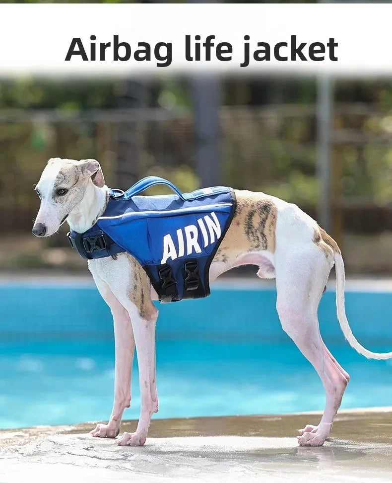 Dog Life Jacket with Airbag & Reflective Strips, Adjustable Dog Vest for Swimming Safety, Oxford Cloth, S/M/L, Red/Army/Blue