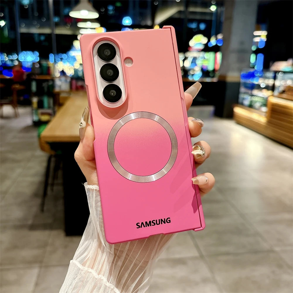 Soft Liquid Silicone Gradient Magnetic Case for Samsung Galaxy Z Fold 7 6 5 4 Zfold3 Case For Magsafe Charging Shockproof Cover