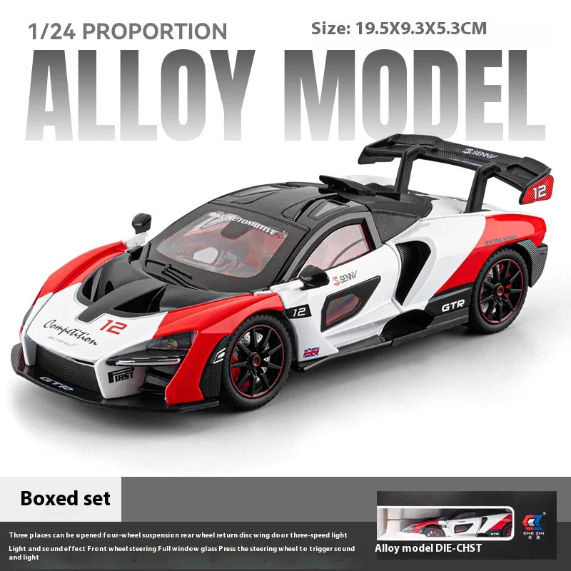 Simulated 1/24 McLaren Senna car model with sound and lights, track version sports car model, boys gift, collection ornaments