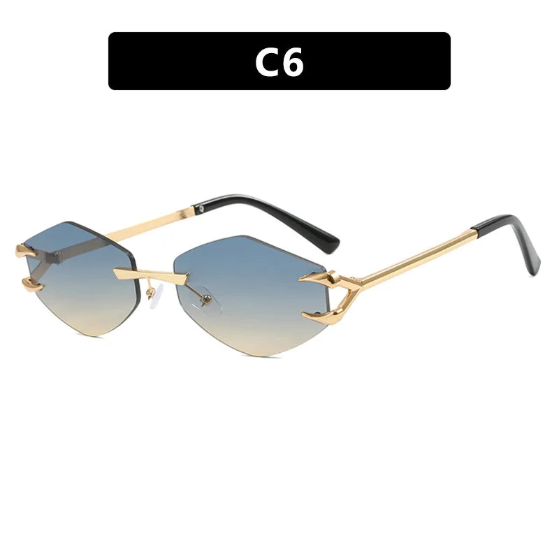 Small Frame Hexagon Sunglasses Women 2026 Luxury Brand Metal Rimless Rhombus Sun Glasses For Female Retro Polygon Eyewear UV400