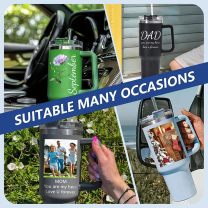 Personalized 40oz Customized Thermos Cups/Handle & Straw - Custom Name/Photo Insulated Stainless Steel Cup