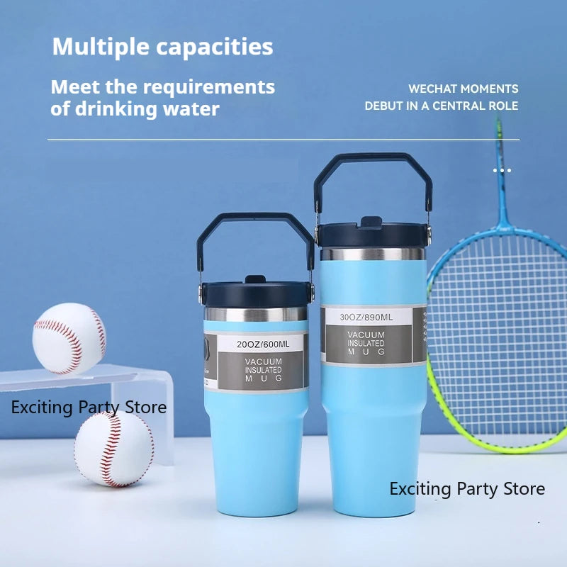 Thermal Water Bottle With Straw Outdoor Sport Coffee Cup Car Insulated Cup Tumbler Vacuum Flask Travel Thermal Mug 20oz/30oz