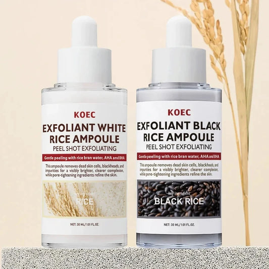 KOEC Exfoliant Black & White Rice Ampoule Facial Serum Peel Shot Exfoliating Cleans Blackhead Pore Brightening Remove Dead Skin